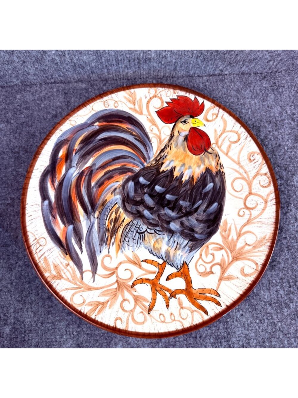 Vintage Hand Painted Ceramic Rooster Plate by Dario Farrucci  11.5” – Rustic Far